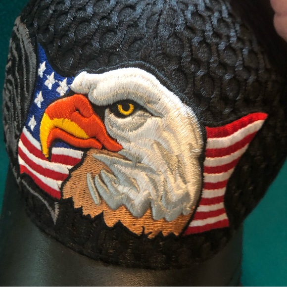 US Honor Textured Ball Cap w Leather-Look Brim American Eagle & US Flag - Picture 8 of 11